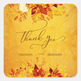 Pegatina Cuadrada Elegante color de agua rojo y Boda de noinsettia d