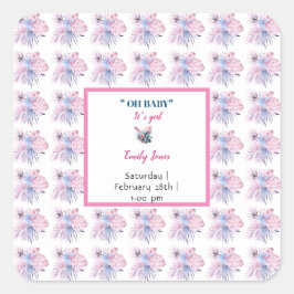 Pegatina Cuadrada Elegante color pastel rosa tropical oh ducha bebé