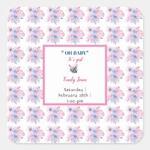 Pegatina Cuadrada Elegante color pastel rosa tropical oh ducha bebé