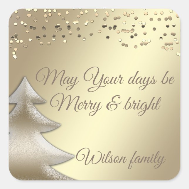 Pegatina Cuadrada Elegante confeti de oro de árbol de Navidad (Anverso)