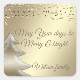 Pegatina Cuadrada Elegante confeti de oro de árbol de Navidad