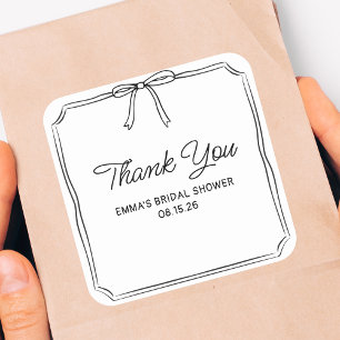 Pegatina Cuadrada Elegante Coqueta Chic con Lazo Agradecimiento para