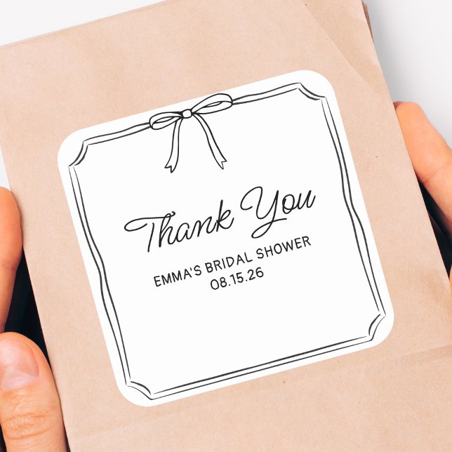 Pegatina Cuadrada Elegante Coqueta Chic Lazo Agradecimiento para Fie (Subido por el creador)