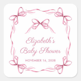 Pegatina Cuadrada Elegante Coquette Bows Niña Rosa Ducha