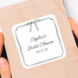 Pegatina Cuadrada Elegante Coquette Hand Drawn Bow Cute Bridal Ducha