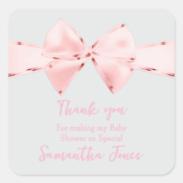 Pegatina Cuadrada Elegante Coquette Rosa Bow Chica Baby Shower