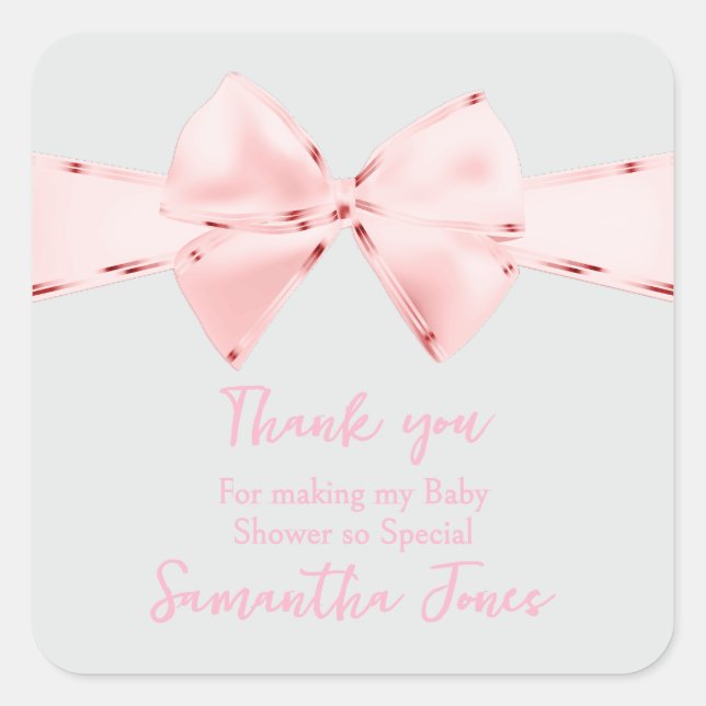 Pegatina Cuadrada Elegante Coquette Rosa Bow Chica Baby Shower (Anverso)