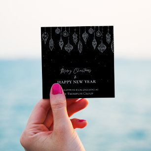 Pegatina Cuadrada Elegante Corporativo Negro Blanco Navidad Año Nuev