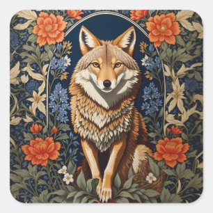 Pegatina Cuadrada Elegante Coyote William Morris inspirado