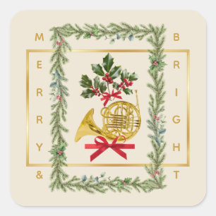 Pegatina Cuadrada Elegante crema irlandesa de Navidad de trompa fran