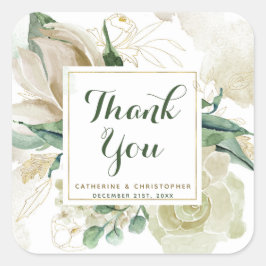 Pegatina Cuadrada Elegante Creme Floral Boda Gracias