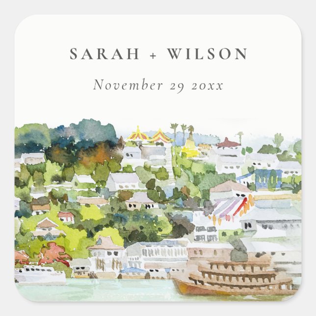 Pegatina Cuadrada Elegante crucero por el campo paisaje boda (Anverso)