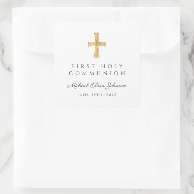 Pegatina Cuadrada Elegante cruz azul de la marina Primera comunión (Bolso)