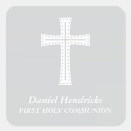 Pegatina Cuadrada Elegante Cruz Primero Santo Favor de la Comunión