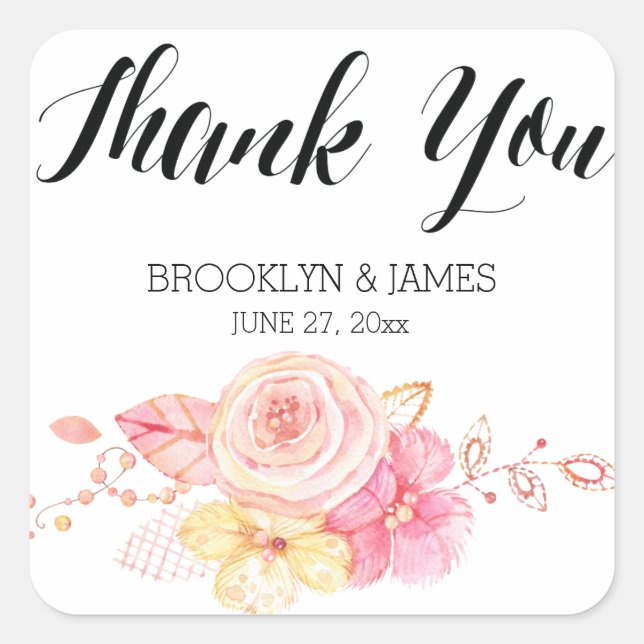 Pegatina Cuadrada Elegante Cuadrado de pegatinas de cascos florales (Anverso)