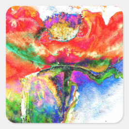 Pegatina Cuadrada Elegante cuadro de acuarela floral rojo