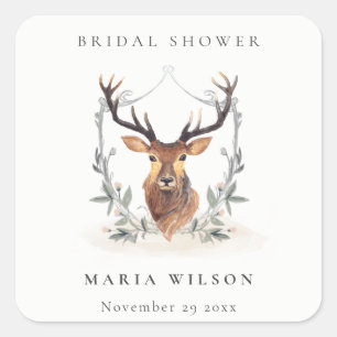 Pegatina Cuadrada Elegante Cute Ciervo Floral Oscuro Cresta Ducha Nu