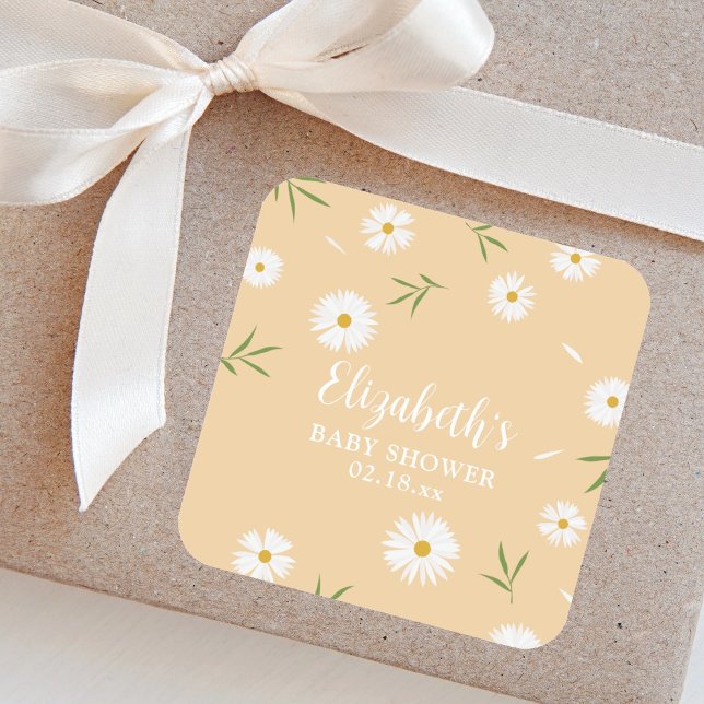 Pegatina Cuadrada Elegante Daisies Sexo Neutral Baby Shower (Subido por el creador)