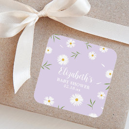 Pegatina Cuadrada Elegante Daisies Sexo Neutral Baby Shower