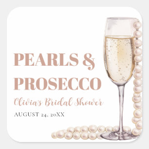 Pegatina Cuadrada Elegante Desayuno de Novia con Perlas Modernas y P