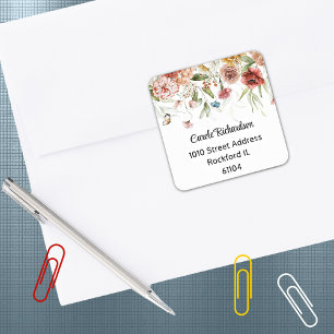 Pegatina Cuadrada Elegante Dirección de Gota Floral Acuarela Colorid