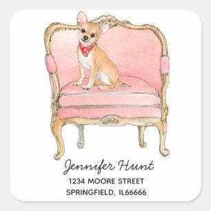 Pegatina Cuadrada Elegante dirección de perro Chihuahua