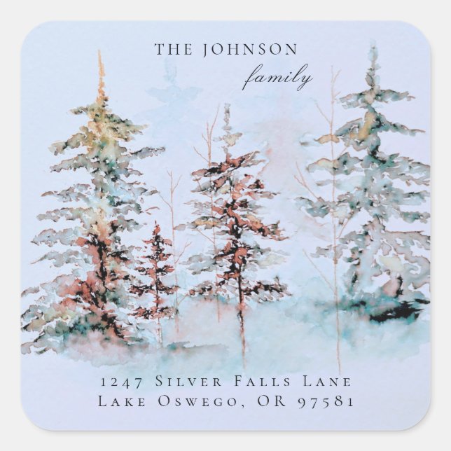 Pegatina Cuadrada Elegante dirección de regreso de Navidad en acuare (Anverso)