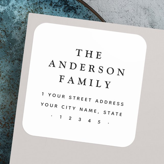 Pegatina Cuadrada Elegante dirección de retorno blanca (Elegant white return address square sticker)