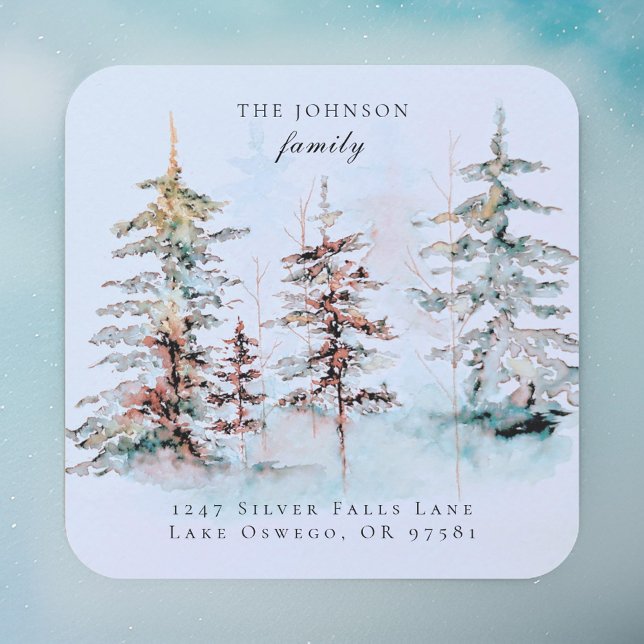 Pegatina Cuadrada Elegante dirección de retorno de Navidad en acuare (Subido por el creador)