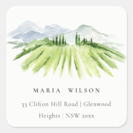 Pegatina Cuadrada Elegante dirección rústica de viñas vitícolas