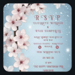 Pegatina Cuadrada Elegante Diseño de Invitación a Boda Floral<br><div class="desc">Elegante Invitación a la Boda Floral de Floral Diseños Esta hermosa invitación a la boda muestra un elegante diseño floral con una delicada rama adornada con suaves flores de cerezo rosa. Los tonos claros de las flores y las elegantes ramas oscuras curvadas exudan romanticismo y belleza intemporal, lo que lo...</div>