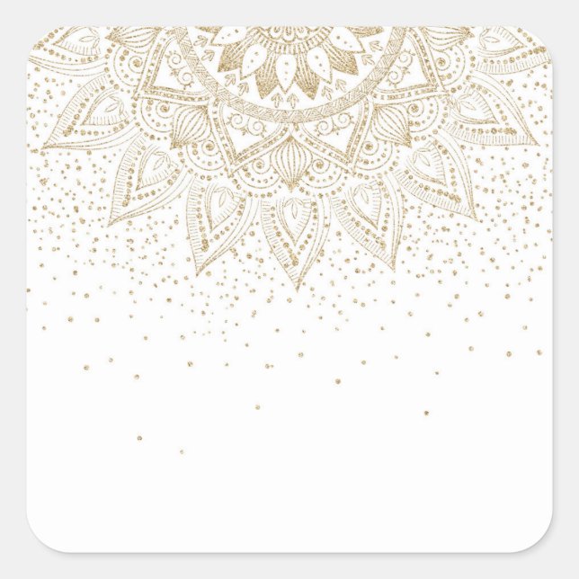 Pegatina Cuadrada Elegante diseño de puntos dorados de Mandala (Anverso)