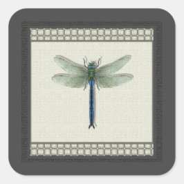 Pegatina Cuadrada Elegante Dragonfly azul