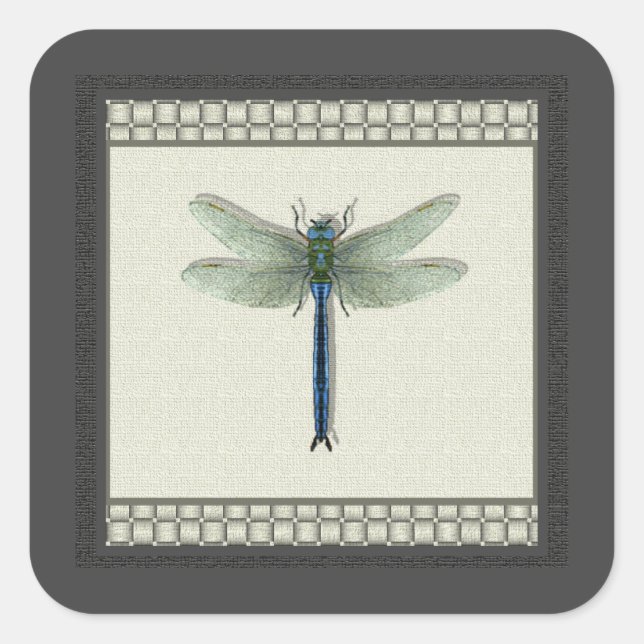 Pegatina Cuadrada Elegante Dragonfly azul (Anverso)