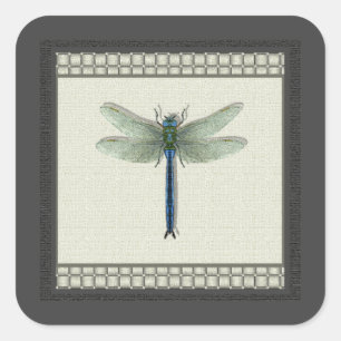 Pegatina Cuadrada Elegante Dragonfly azul
