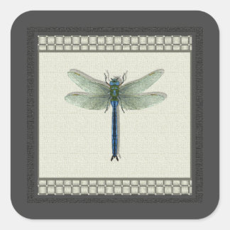 Pegatina Cuadrada Elegante Dragonfly azul