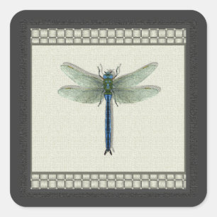 Pegatina Cuadrada Elegante Dragonfly azul