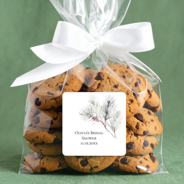 Pegatina Cuadrada Elegante Ducha de Novia de Pino Invernal Blanco (Subido por el creador)