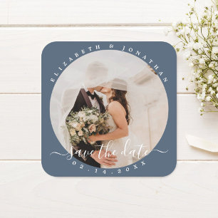 Pegatina Cuadrada Elegante Dusty Blue Photo Wedding Salven La Fecha
