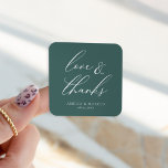 Pegatina Cuadrada Elegante escritura moderna amor Verde azulado y gr<br><div class="desc">¡Este bonito diseño forma parte de una colección completa! Combina y combina colores y guau a sus huéspedes con estos bellos y clásicos diseños.</div>