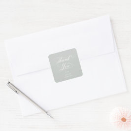Pegatina Cuadrada Elegante Escritura Verde Gris Graduación Gracias