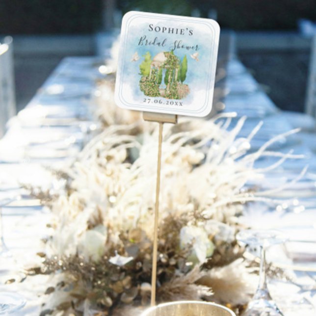 Pegatina Cuadrada Elegante estatua de glorieta Palomas flores Regalo (Subido por el creador)