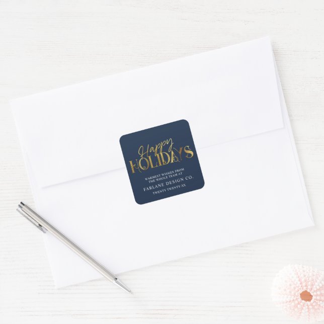 Pegatina Cuadrada Elegante estilo moderno Gold Script Business Busin (Sobre)