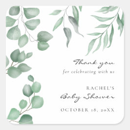 Pegatina Cuadrada Elegante Eucalyptus Baby Shower Greenery Foliage