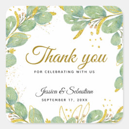 Pegatina Cuadrada Elegante Eucalyptus Boda Gracias