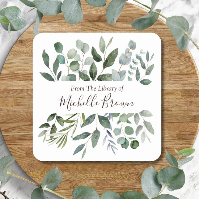 Pegatina Cuadrada Elegante Eucalyptus de la biblioteca de Bookplate (In situ)