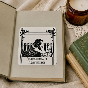 Pegatina Cuadrada Elegante Exlibris Vintage