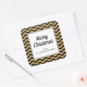 Pegatina Cuadrada Elegante Faux Gold Purpurina Feliz Navidad