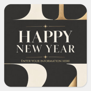 Pegatina Cuadrada Elegante felicitación de Año Nuevo con estilo mode
