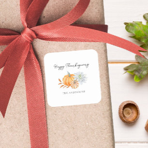 Pegatina Cuadrada Elegante Feliz caída de la calabaza de Acción de G